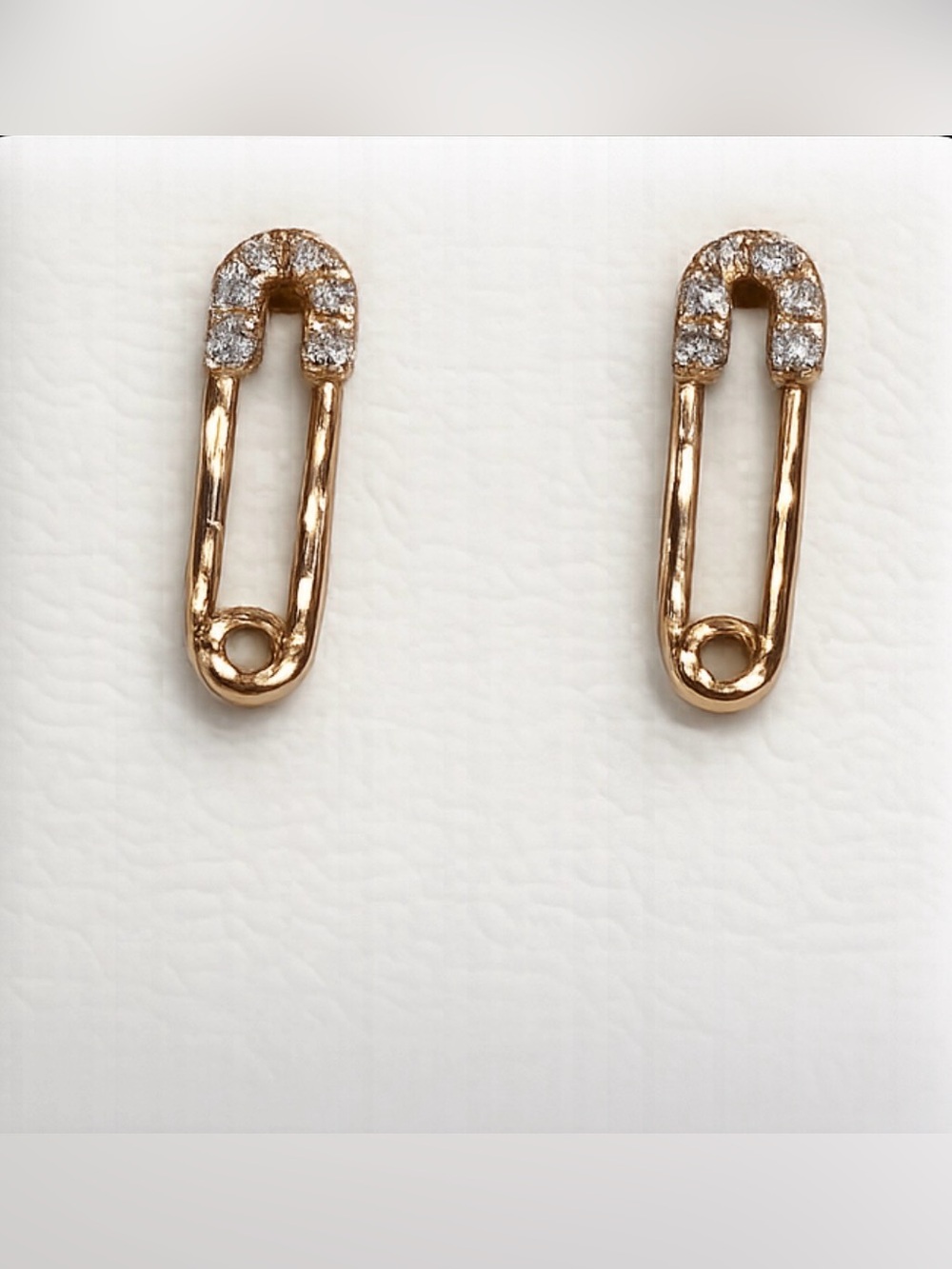 Luxury 14k Rose Gold Diamond Safety Pin Stud Earrings | Fine Jewelry | Trending